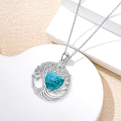Natural Turquoise Tree of Life Necklace for Women 925 Sterling Silver Tree of Life Pendant Natural Turquoise Tree of Life Necklace Jewelry Christmas Gifts for Women