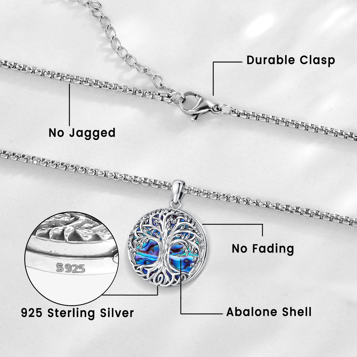 Jewelry Gifts - Tree of Life Necklace Sterling Silver Abalone Shell/Opal/Moonstone/Black Onyx/Turquoise/Malachite/Crystal Family Tree of Life Jewelry for Women Men