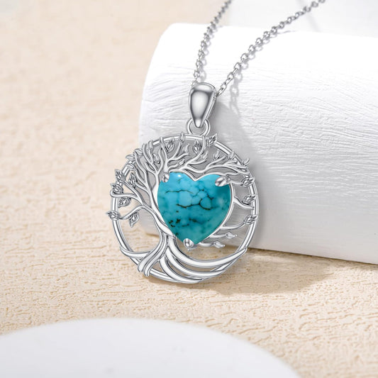 Natural Turquoise Tree of Life Necklace for Women 925 Sterling Silver Tree of Life Pendant Natural Turquoise Tree of Life Necklace Jewelry Christmas Gifts for Women