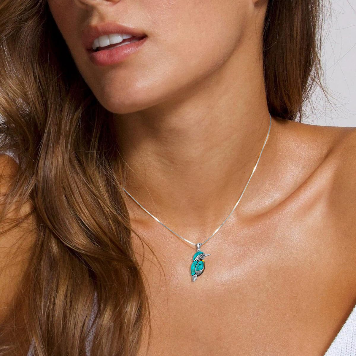 Turquoise with Amber Bird Pendant Necklace, Sterling Silver Genuine Boho Western Jewelry Gift for Birthday