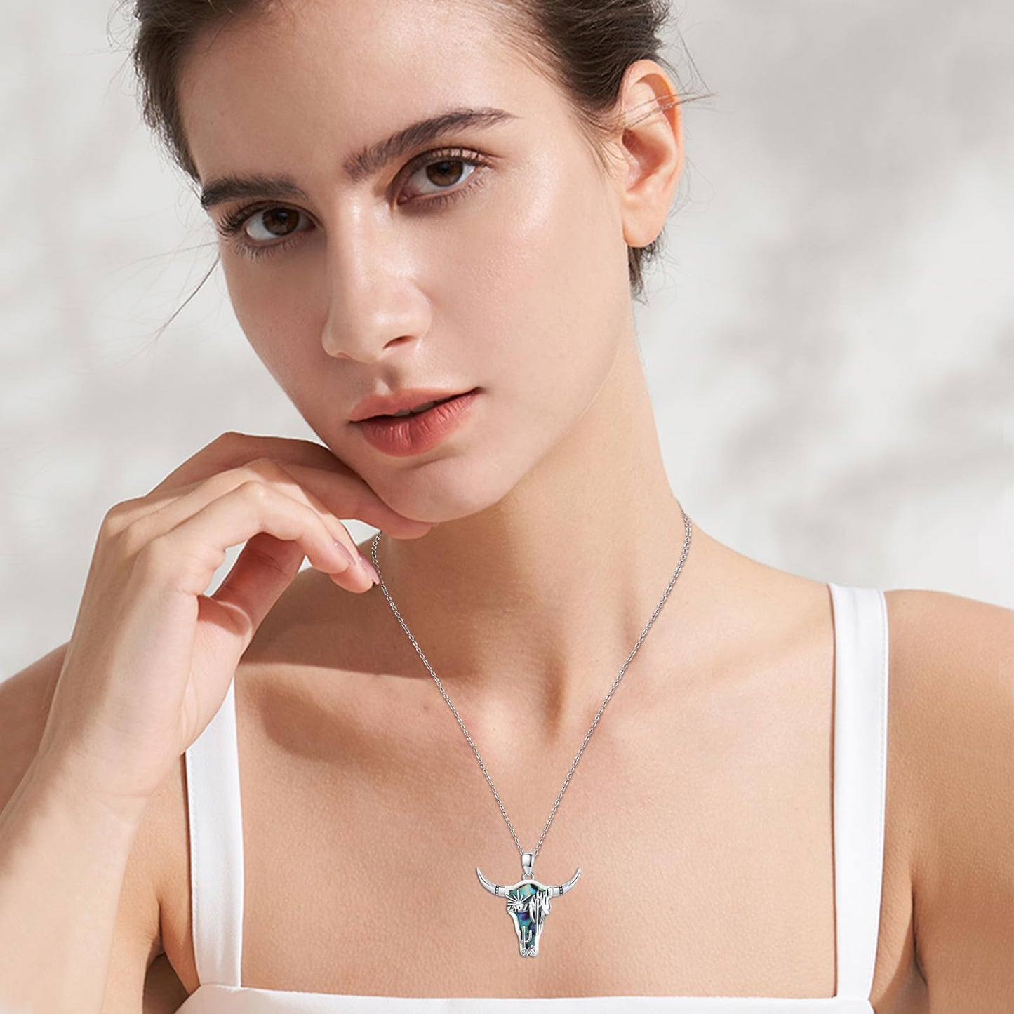 Midir&Etain Western Necklace 925 Sterling Silver Turquoise Pendant Highland Cow/Cow Skull/Hat/Tag/Cactus/Boot Cowgirl Country Jewelry for Women Men