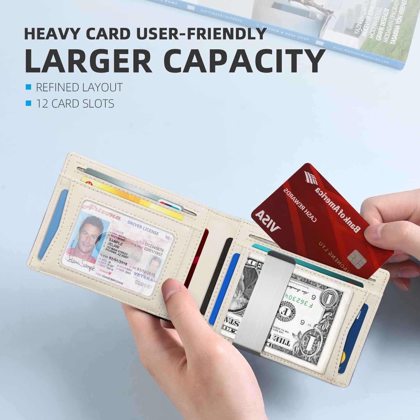 Zitahli Money Clip Wallets for Men,Slim Bifold Wallet 10-12 Cards, Mens Leather Wallet with ID Window,RFID Blocking Thin Minimalist Credit Card Holder,Gifts for Him