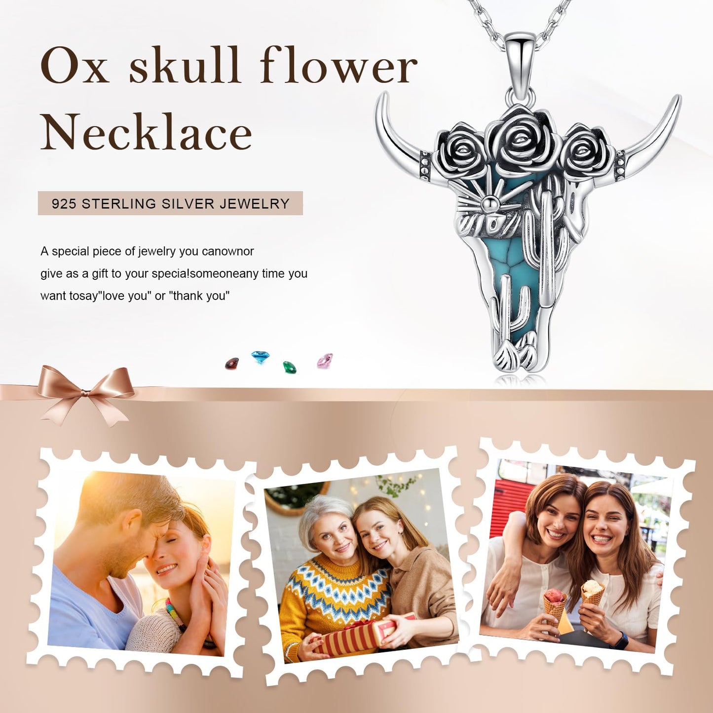 Midir&Etain Western Necklace 925 Sterling Silver Turquoise Pendant Highland Cow/Cow Skull/Hat/Tag/Cactus/Boot Cowgirl Country Jewelry for Women Men