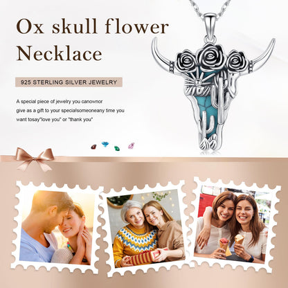 Midir&Etain Western Necklace 925 Sterling Silver Turquoise Pendant Highland Cow/Cow Skull/Hat/Tag/Cactus/Boot Cowgirl Country Jewelry for Women Men