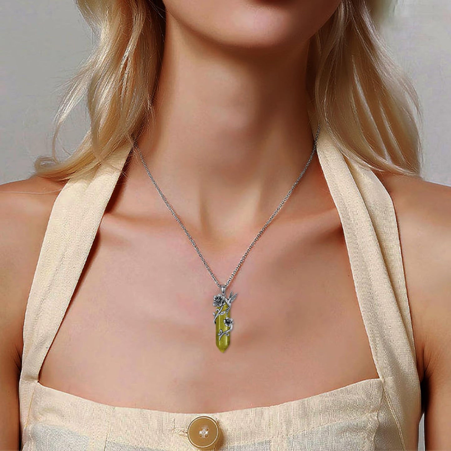Hummingbird Necklace for Women 925 Sterling Silver Hexagonal Birthstone Gemstone Cute Bird Pendant for Girlfriends Jewelry for Her