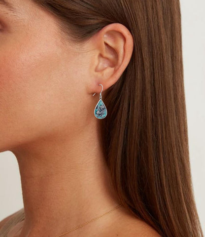 Genuine Turquoise Rose Vintage Earrings, Sterling Silver Boho Native American Western Teardrop Earrings Jewelry for Women