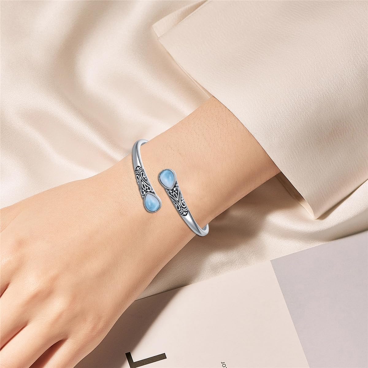 925 Sterling Silver Genuine Gemstone Bracelet for Women Men Handmade Adjustable Boho Navajo Style Bangle Cuff Natural Stone Jewelry Gift