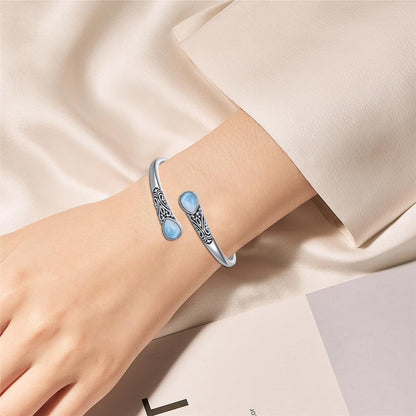 925 Sterling Silver Genuine Gemstone Bracelet for Women Men Handmade Adjustable Boho Navajo Style Bangle Cuff Natural Stone Jewelry Gift