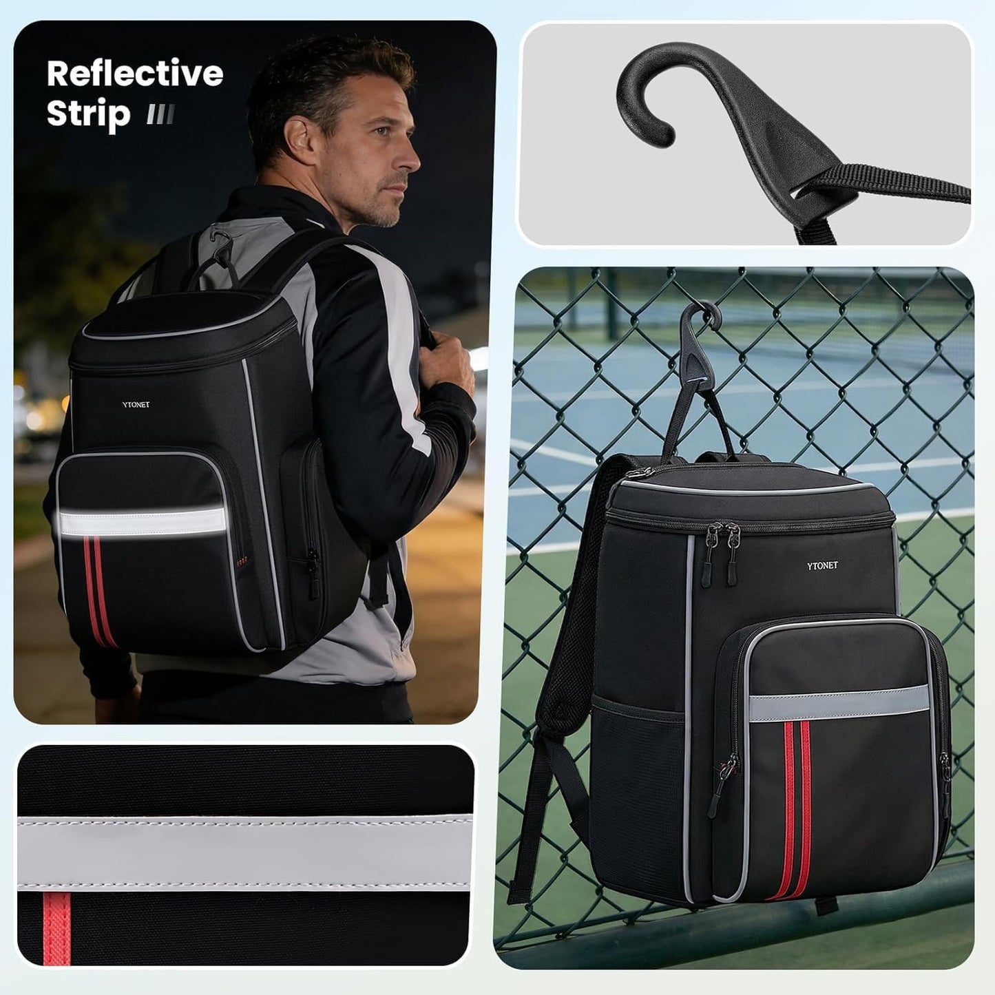 Ytonet Pickleball Bag Fits 4 to 8 Paddles, Large Capacity Pickleball Backpack with Shoe Compartment, Pickleball Paddle Bag Accessories Gifts for Men, Black