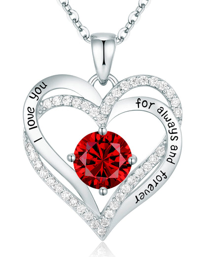 CDE Forever Love Heart Necklaces for Women, Wedding Anniversary, Birthday Mothers Day Christmas Day Gifts for Mom, Mother, Wife, friend, S925 Silver Jewelry with Birthstone Pendant