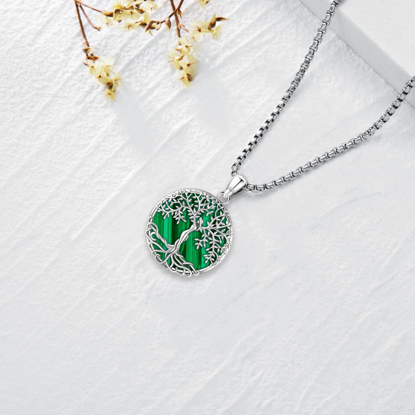 Jewelry Gifts - Tree of Life Necklace Sterling Silver Abalone Shell/Opal/Moonstone/Black Onyx/Turquoise/Malachite/Crystal Family Tree of Life Jewelry for Women Men