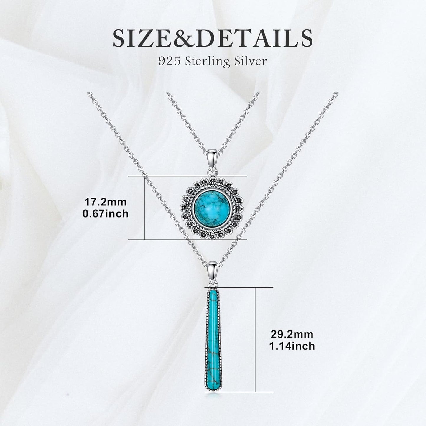 Turquoise Layered Necklace 925 Sterling Silver Genuine Gemstone Turquoise Pendant Boho Jewelry Gifts for Women