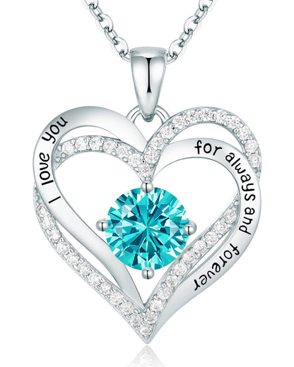 CDE Forever Love Heart Necklaces for Women, Wedding Anniversary, Birthday Mothers Day Christmas Day Gifts for Mom, Mother, Wife, friend, S925 Silver Jewelry with Birthstone Pendant