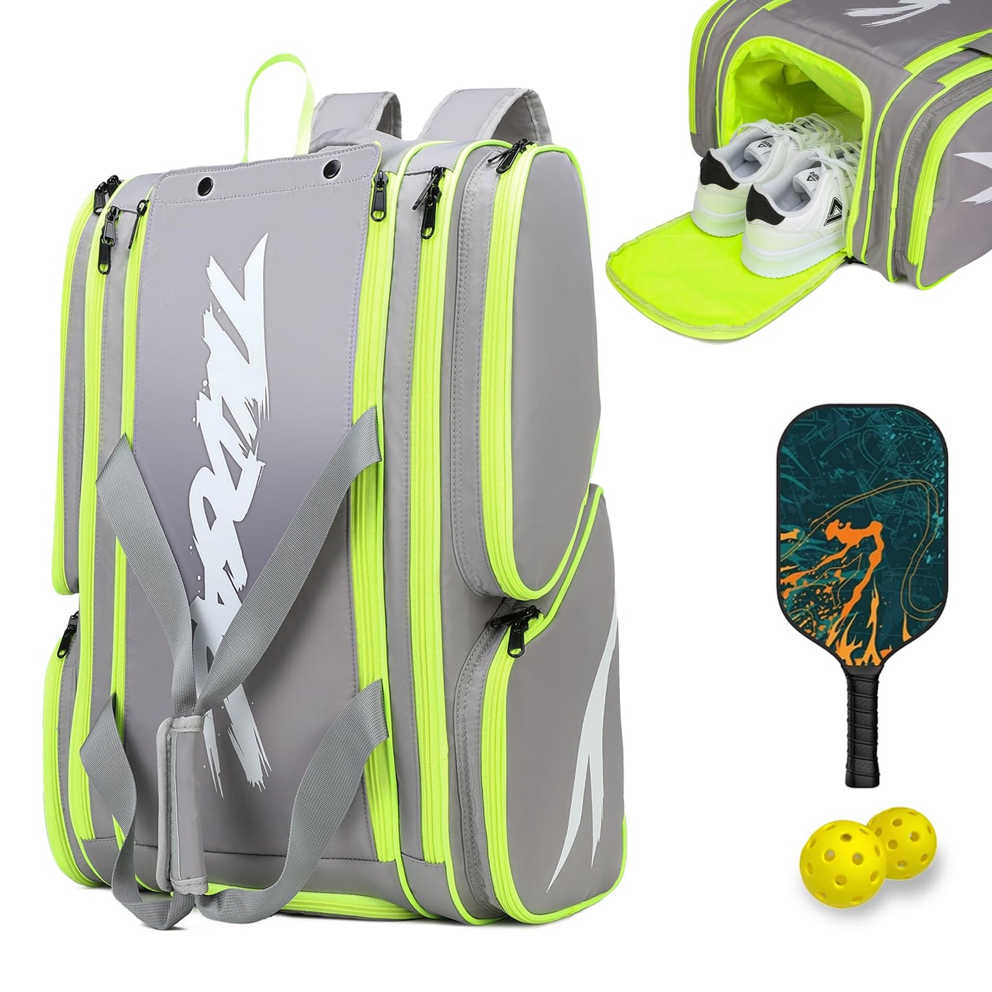 Pickleball Bag - Large Paddle Bag for 4 Paddles & Accessories - Fence Hook, Extra Pockets, Shoe Compartment