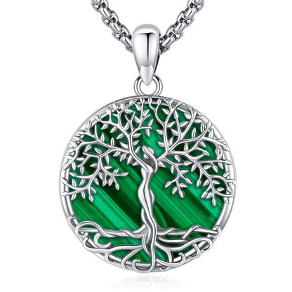 Jewelry Gifts - Tree of Life Necklace Sterling Silver Abalone Shell/Opal/Moonstone/Black Onyx/Turquoise/Malachite/Crystal Family Tree of Life Jewelry for Women Men