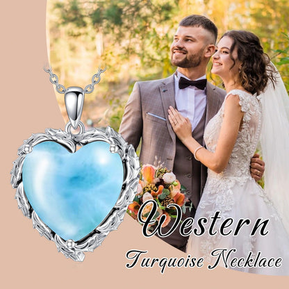 Genuine Gemstone Heart Necklaces for Women 925 Sterling Silver Natural Turquoise/Rose Quartz/Moonstone Pendant Vintage Western Jewelry Gift for Mom Wife Her