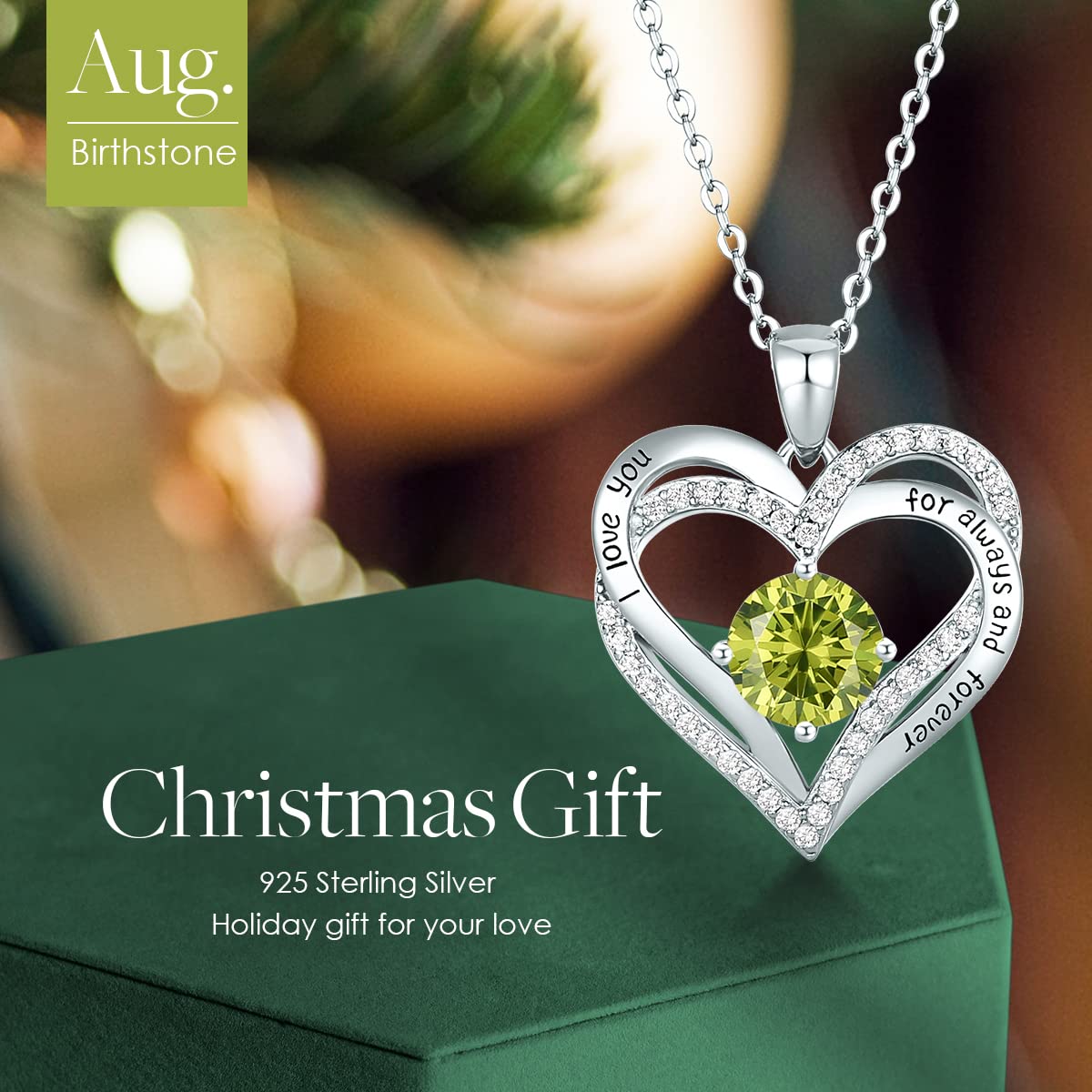 CDE Forever Love Heart Necklaces for Women, Wedding Anniversary, Birthday Mothers Day Christmas Day Gifts for Mom, Mother, Wife, friend, S925 Silver Jewelry with Birthstone Pendant