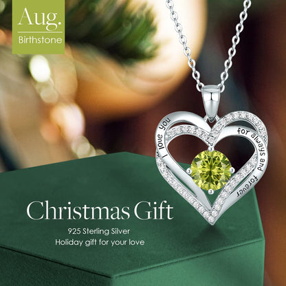 CDE Forever Love Heart Necklaces for Women, Wedding Anniversary, Birthday Mothers Day Christmas Day Gifts for Mom, Mother, Wife, friend, S925 Silver Jewelry with Birthstone Pendant