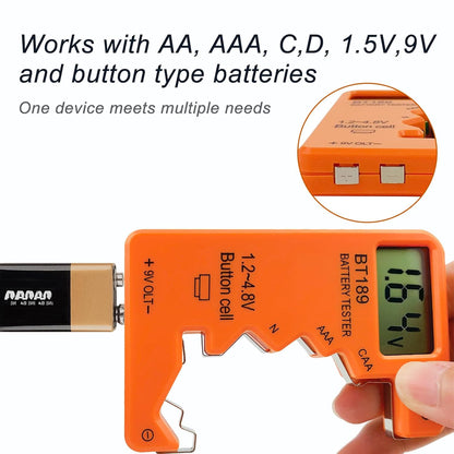 ZUFECY Battery Tester Checker, Universal Battery Tester for AA AAA C D 9V 1.5V, Small Volt Checker for All Batteries - Orange Color