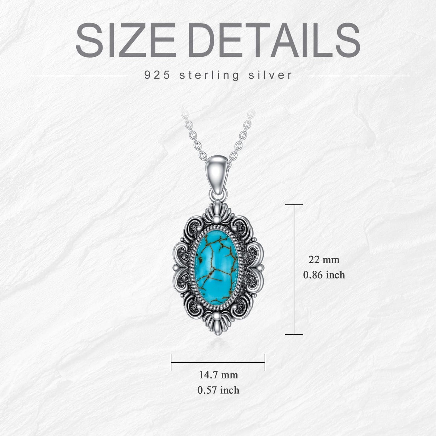 Turquoise Necklace 925 Sterling Silver Natural Turquoise Gemstone Pendant Vintage Bohemian Western Jewelry Gifts for Women