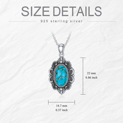 Turquoise Necklace 925 Sterling Silver Natural Turquoise Gemstone Pendant Vintage Bohemian Western Jewelry Gifts for Women