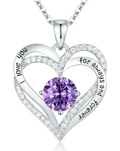 CDE Forever Love Heart Necklaces for Women, Wedding Anniversary, Birthday Mothers Day Christmas Day Gifts for Mom, Mother, Wife, friend, S925 Silver Jewelry with Birthstone Pendant