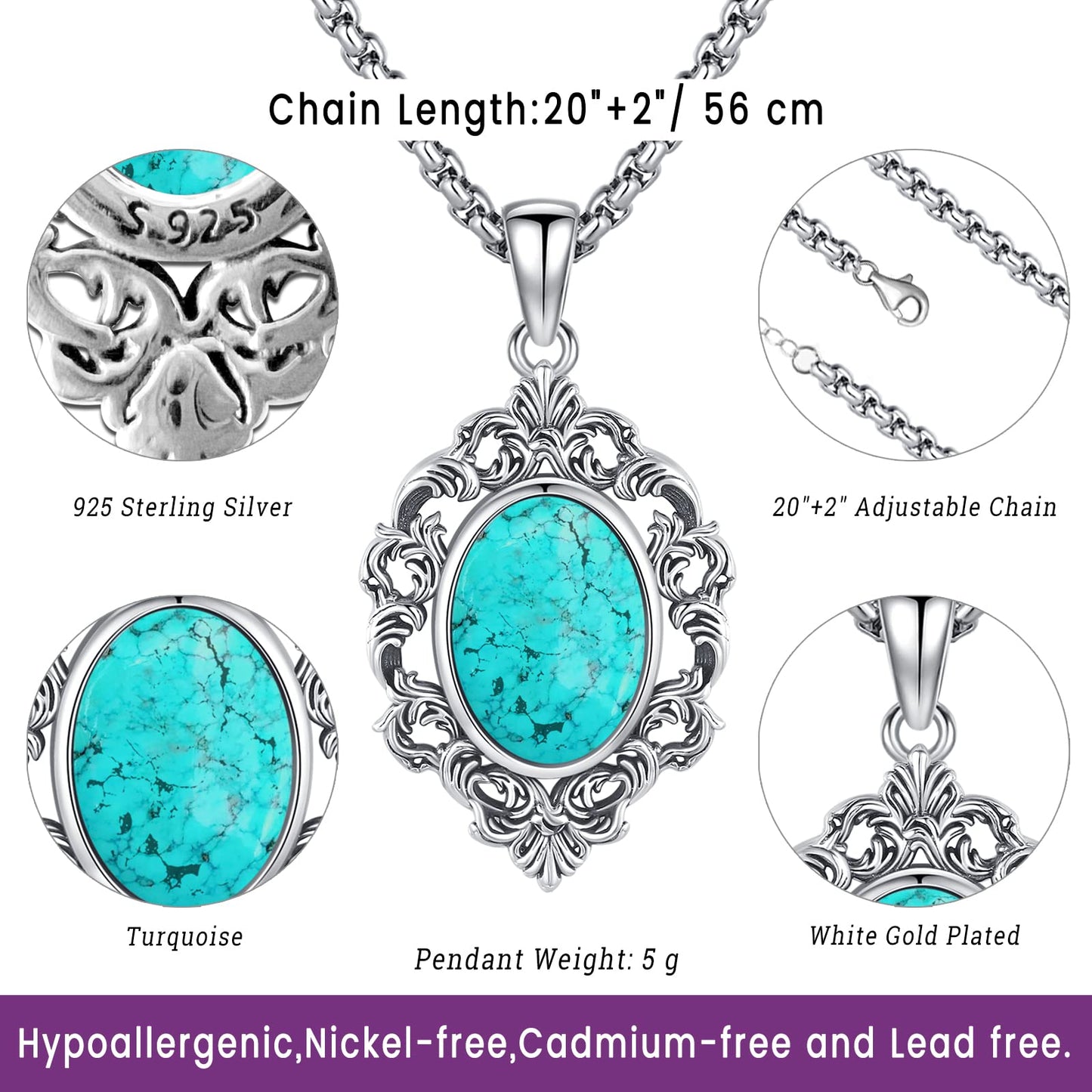 Turquoise Jewelry for Women Men 925 Sterling Silver Pendant Urn Necklaces for Ashes Picture Locket Necklace Thor Hammer Yggdrasil Virgen De Guadalupe St Michael Christopher Judas Witches Knot Necklace
