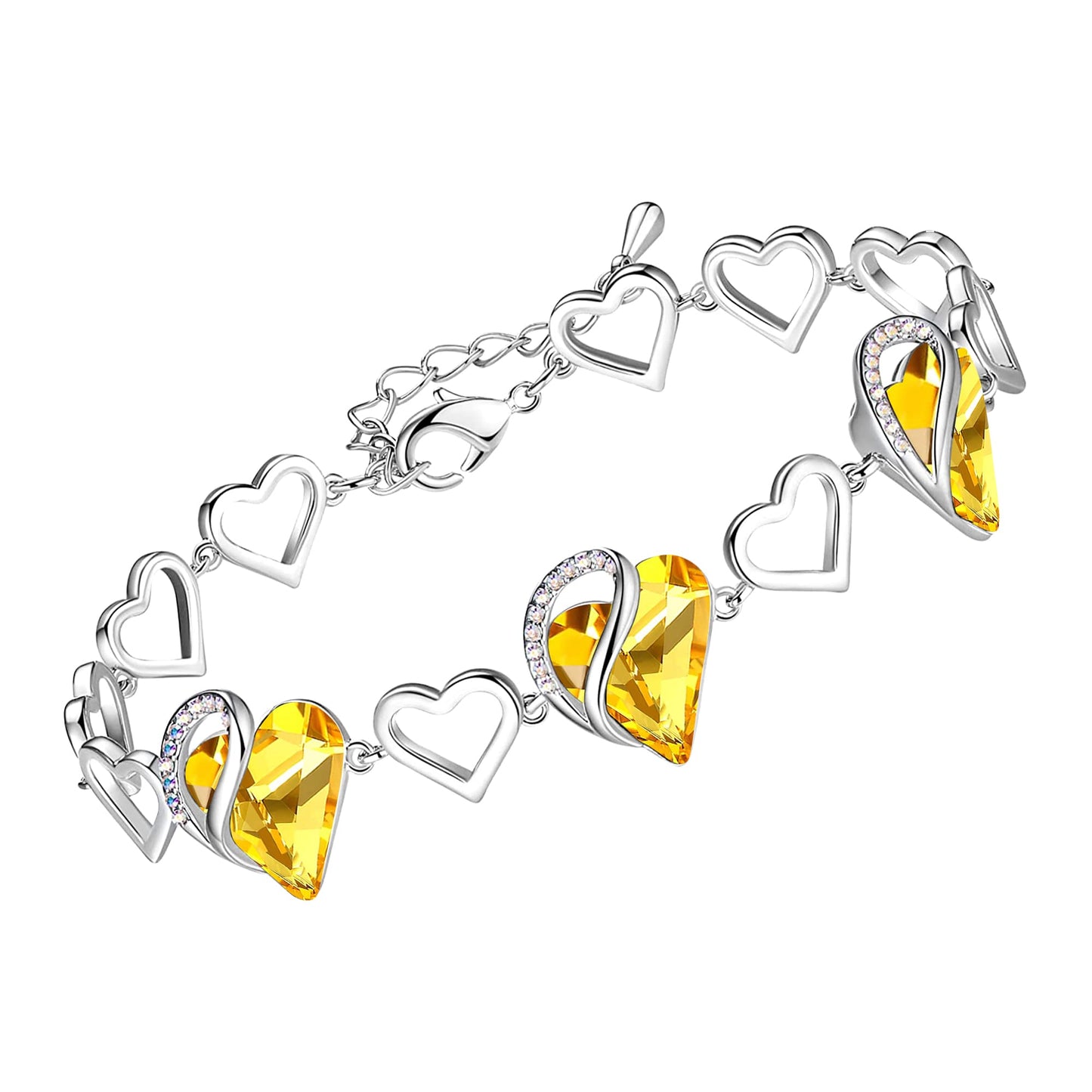 Leafael Infinity Love Heart Link Bracelets, Birthstone or Healing Stone Crystal Bracelet for Women, Silver Tone Jewelry Gifts for Her, 7-inch Chain and 2-inch Extender