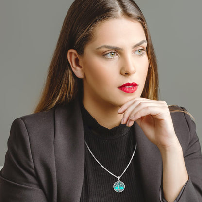Jewelry Gifts - Tree of Life Necklace Sterling Silver Abalone Shell/Opal/Moonstone/Black Onyx/Turquoise/Malachite/Crystal Family Tree of Life Jewelry for Women Men