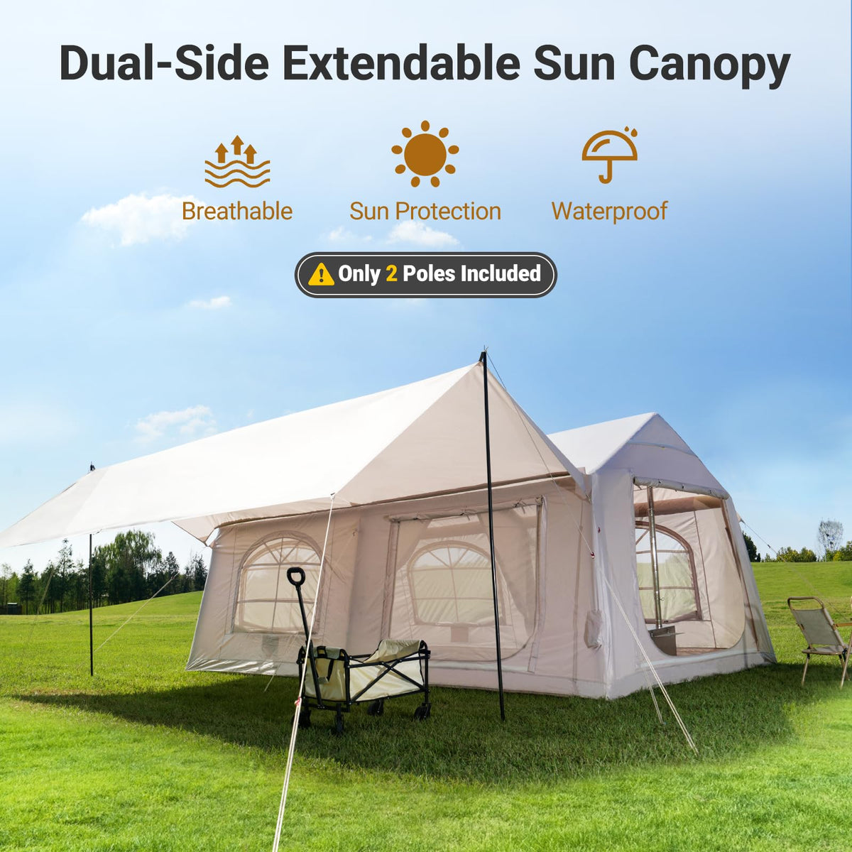 ABORON Inflatable Camping Tent, 4/6/8/10/12 Person Easy Setup Blow Up Tent with Hand Pump, PU3000mm Waterproof 4 Season Glamping Tent for Outdoor Camping