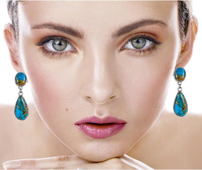 Turquoise Earrings Sterling Silver Copper-Infused Matrix Turquoise Jewelry (Bold Teardrops)