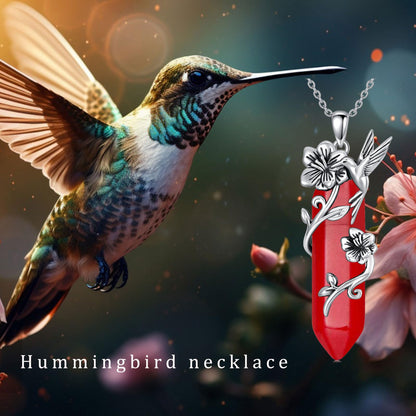 Hummingbird Necklace for Women 925 Sterling Silver Hexagonal Birthstone Gemstone Cute Bird Pendant for Girlfriends Jewelry for Her