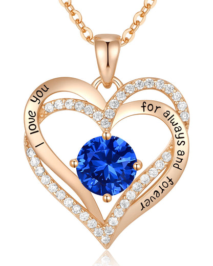 CDE Forever Love Heart Necklaces for Women, Wedding Anniversary, Birthday Mothers Day Christmas Day Gifts for Mom, Mother, Wife, friend, S925 Silver Jewelry with Birthstone Pendant