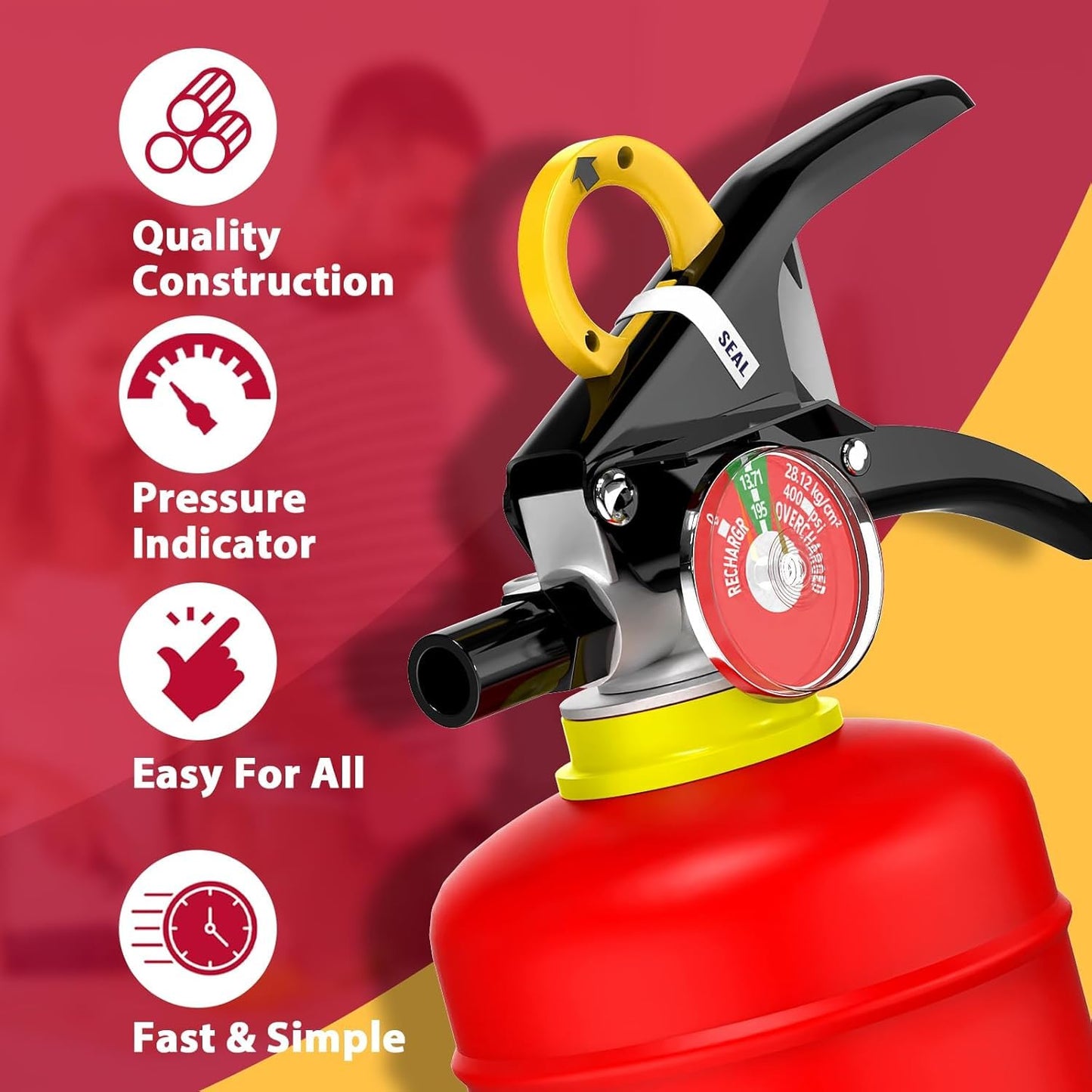 Ougist ABC Fire Extinguisher for Home & Vehicle - 2.5 lb 1-A:10-B:C Rated, Dry Chemical Fire Safety with Quick-Release Handle, Certified for Kitchen/Car/Boat Use-Model FF1KG-2Pack
