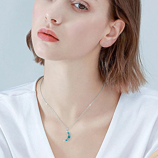Moon Necklace 925 Sterling Silver Moon Pendant Natural Turquoise Crescent Moon Necklaces Jewelry Gifts for Mother Daughter Sister
