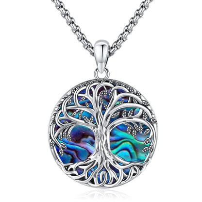 Jewelry Gifts - Tree of Life Necklace Sterling Silver Abalone Shell/Opal/Moonstone/Black Onyx/Turquoise/Malachite/Crystal Family Tree of Life Jewelry for Women Men