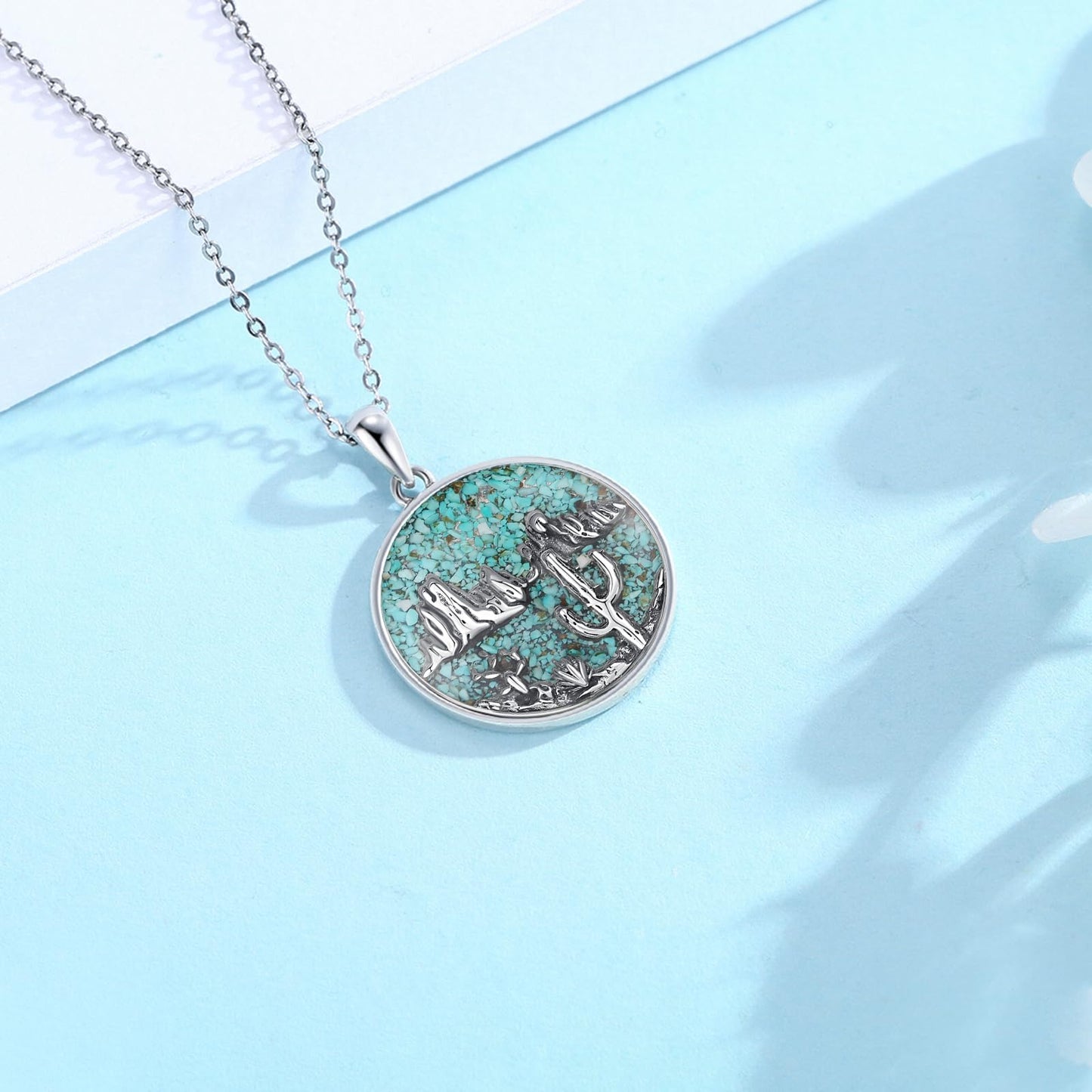 Midir&Etain Western Necklace 925 Sterling Silver Turquoise Pendant Highland Cow/Cow Skull/Hat/Tag/Cactus/Boot Cowgirl Country Jewelry for Women Men