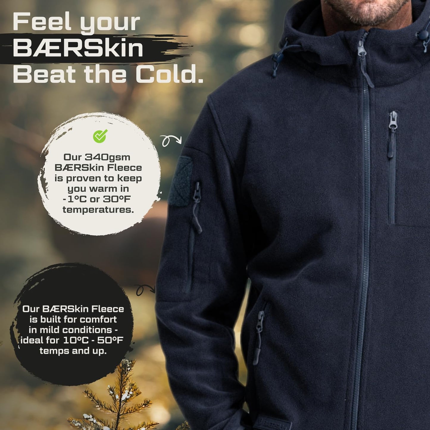 Baerskin Tactical Hoodie Jacket for Men 4.0 - Military Style Fleece Sweater for Cold, Rain, Wind or Snow