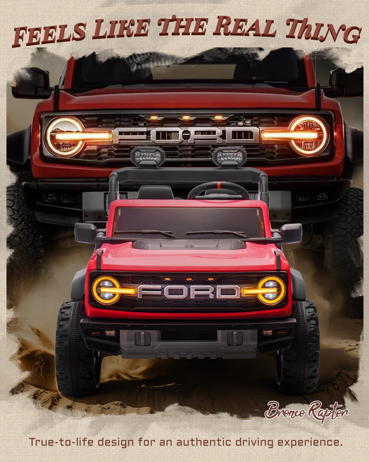 First Ride On 24V Ride on Toys for Big Kids, Licensed Ford Bronco Raptor 2 Seater Ride on Cars with Remote Control, Ride on Truck w/ 4-Wheeler Suspension, 3 Speeds, Led Lights, Bluetooth (24V, Pink) | First Ride On, 24V, for Big Kids, 2 Seater, with Remot