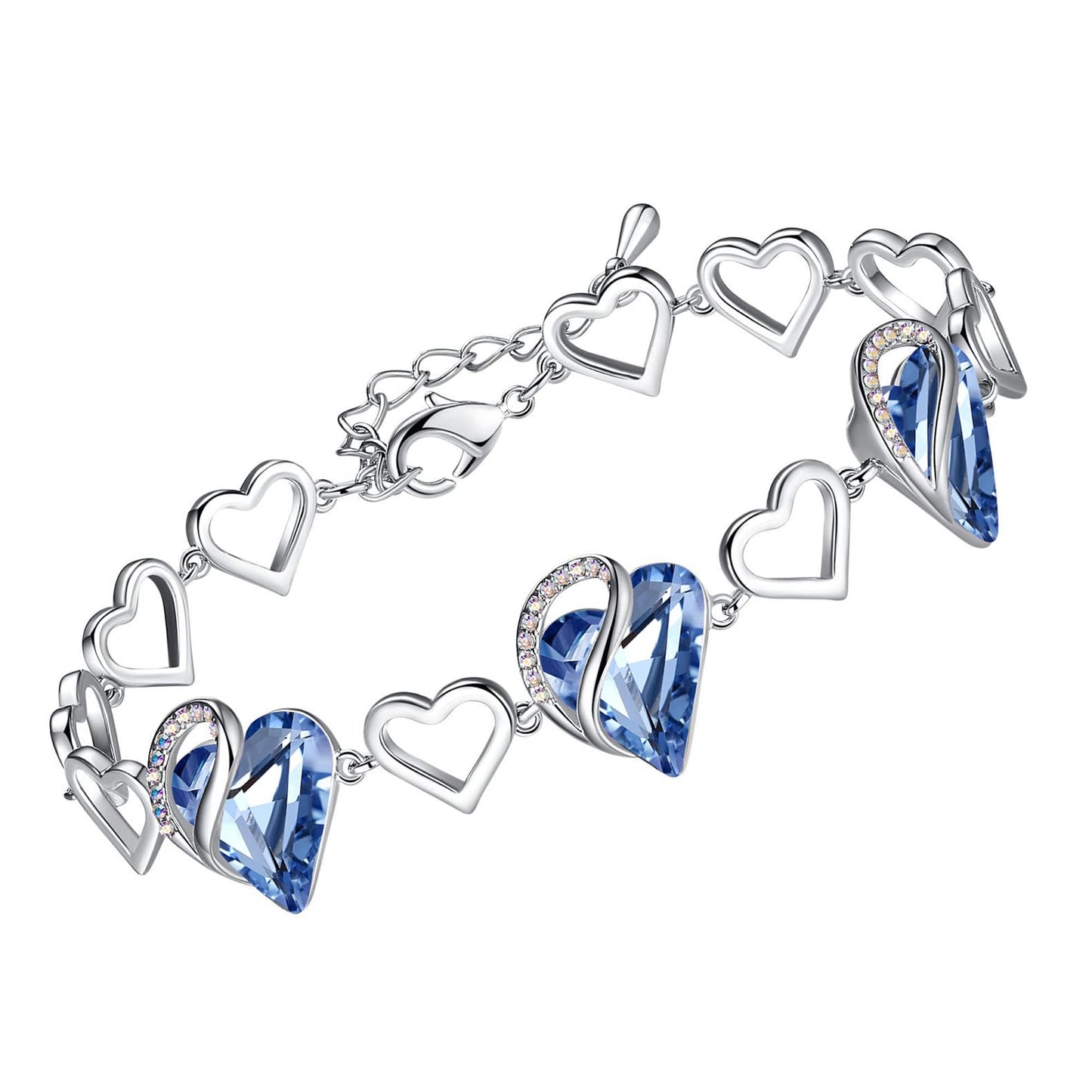 Leafael Infinity Love Heart Link Bracelets, Birthstone or Healing Stone Crystal Bracelet for Women, Silver Tone Jewelry Gifts for Her, 7-inch Chain and 2-inch Extender
