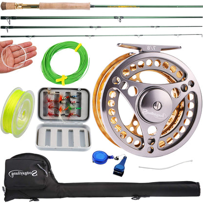 Sougayilang Fly Fishing Rod Reel Combos with Lightweight Portable Fly Rod and CNC-machined Aluminum Alloy Fly Reel,Fly Fishing Complete Starter Package