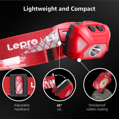 Lepro Headlamp Battery Powered Waterproof LED Headlight 2 Pack - Blue