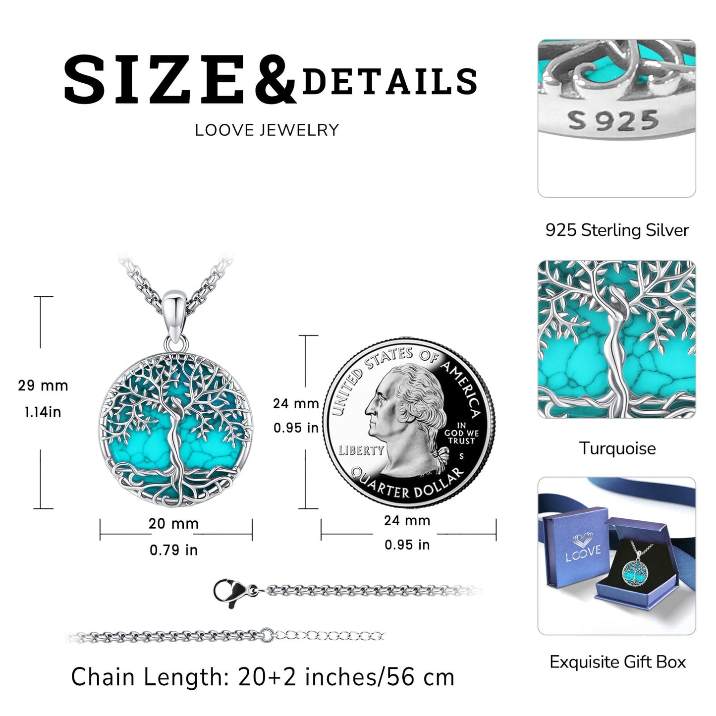 Jewelry Gifts - Tree of Life Necklace Sterling Silver Abalone Shell/Opal/Moonstone/Black Onyx/Turquoise/Malachite/Crystal Family Tree of Life Jewelry for Women Men