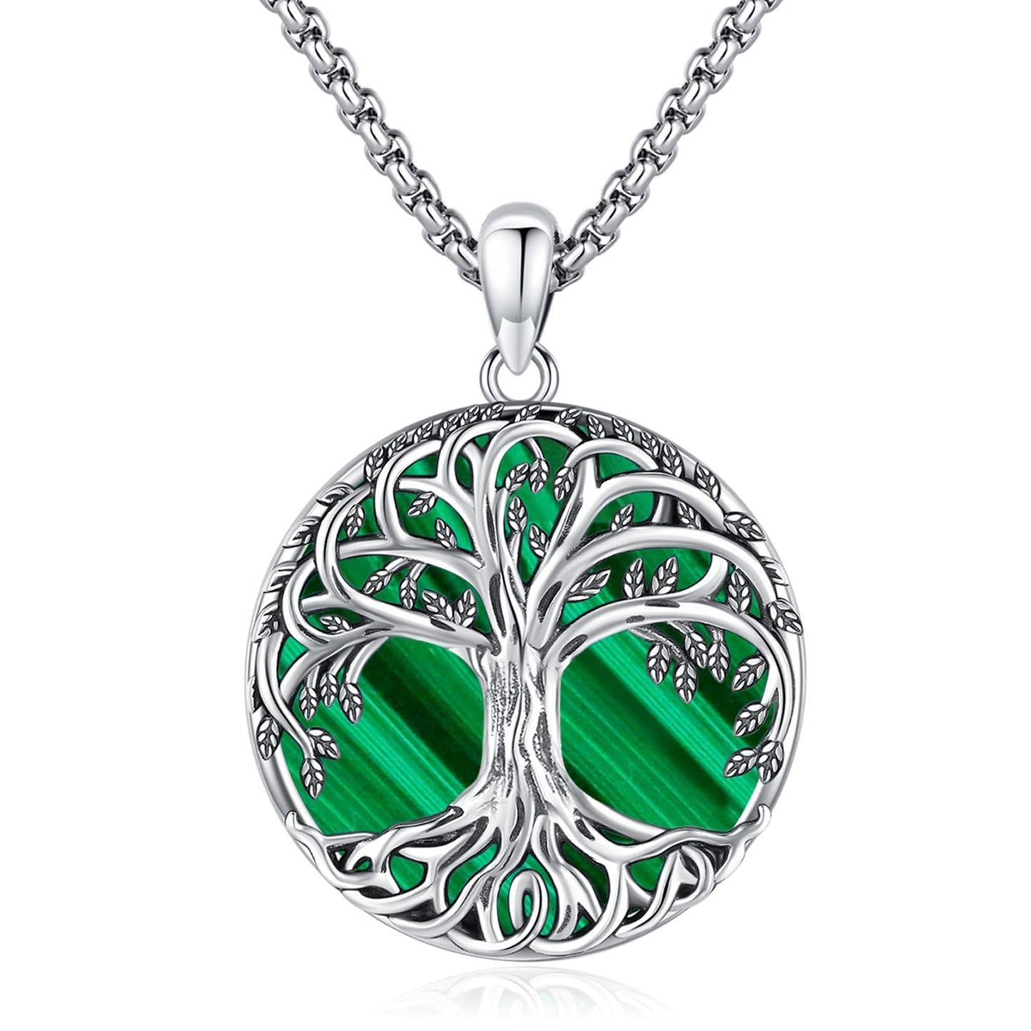 Jewelry Gifts - Tree of Life Necklace Sterling Silver Abalone Shell/Opal/Moonstone/Black Onyx/Turquoise/Malachite/Crystal Family Tree of Life Jewelry for Women Men