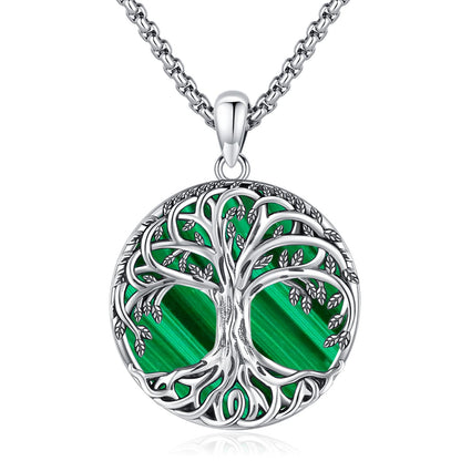 Jewelry Gifts - Tree of Life Necklace Sterling Silver Abalone Shell/Opal/Moonstone/Black Onyx/Turquoise/Malachite/Crystal Family Tree of Life Jewelry for Women Men