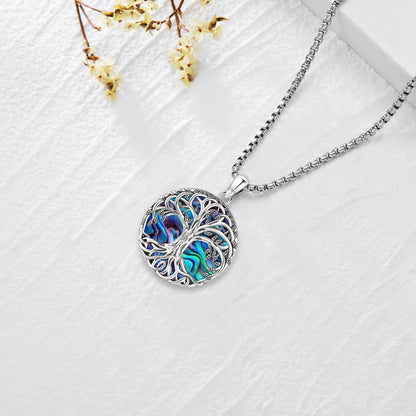 Jewelry Gifts - Tree of Life Necklace Sterling Silver Abalone Shell/Opal/Moonstone/Black Onyx/Turquoise/Malachite/Crystal Family Tree of Life Jewelry for Women Men