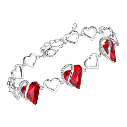 Leafael Infinity Love Heart Link Bracelets, Birthstone or Healing Stone Crystal Bracelet for Women, Silver Tone Jewelry Gifts for Her, 7-inch Chain and 2-inch Extender