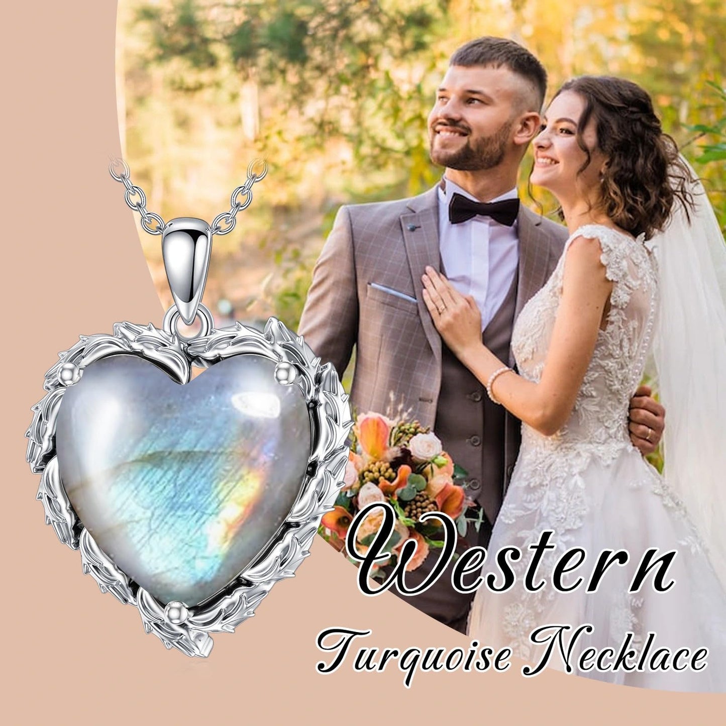 Genuine Gemstone Heart Necklaces for Women 925 Sterling Silver Natural Turquoise/Rose Quartz/Moonstone Pendant Vintage Western Jewelry Gift for Mom Wife Her