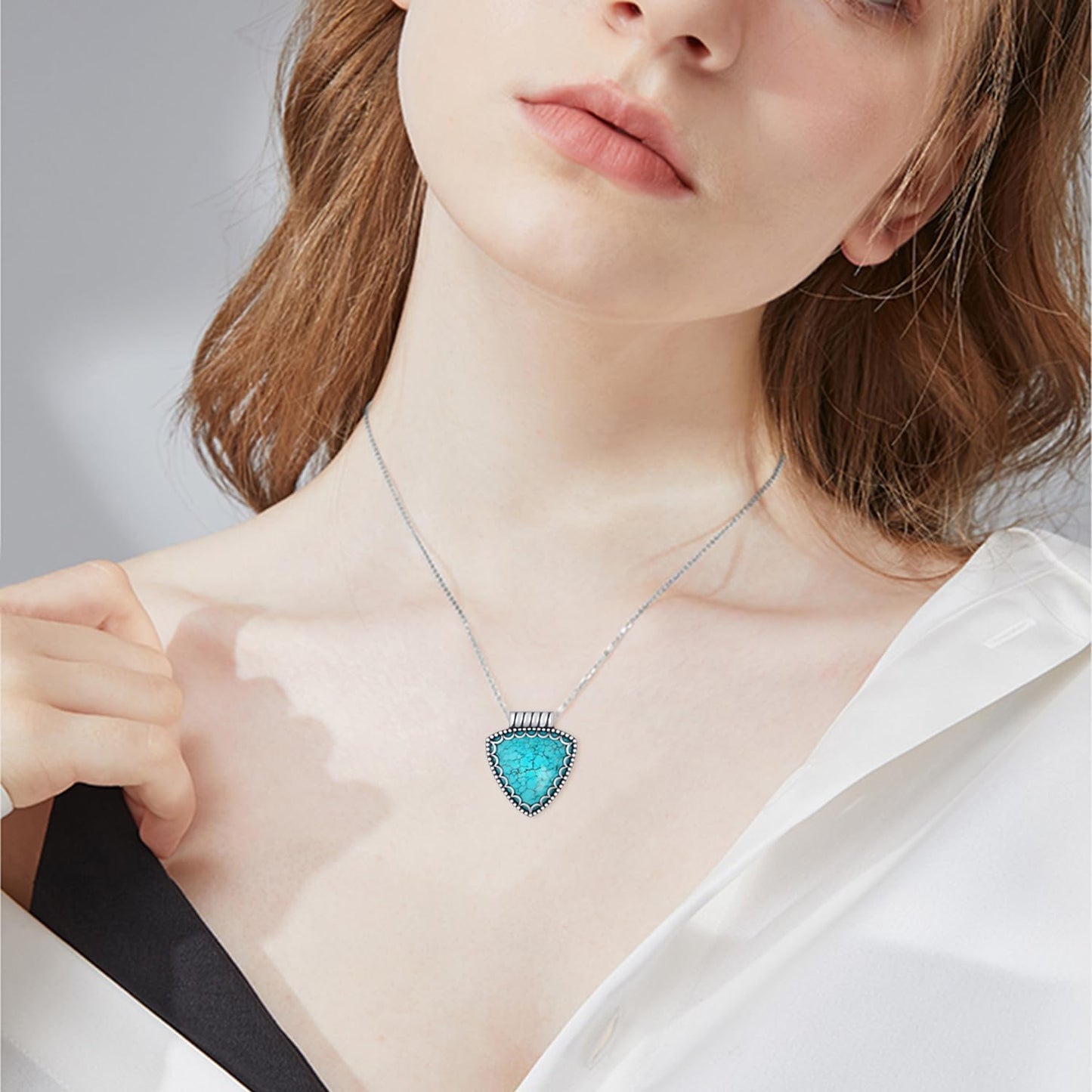 Genuine Turquoise Necklace for Women Sterling Silver Real Turquoise Pendant Necklace Western Jewelry for Women