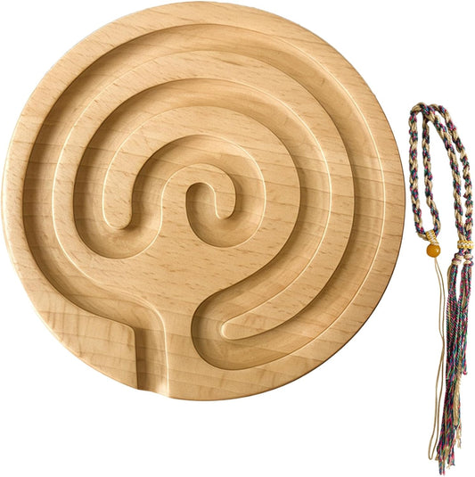 Finger Labyrinth Board Wooden, Toy Anxiety Relief, Meditation Mindfulness, Tool Fidget Stress-Relief Portable, Rope Decorative and Manual Includes, Safe Nature-Friendly